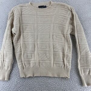 Vintage John Weitz 3D Cable Knit Sweater S/M Ivory Textured Pullover Cottagecore